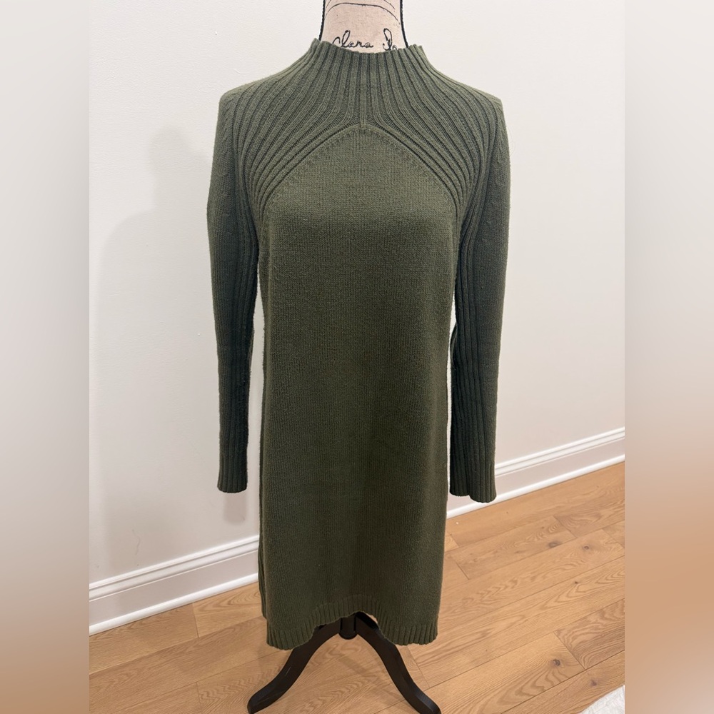 Talbots Army Olive Green Ribbed Knit Midi Dress sz M